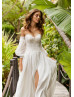 Strapless Ivory Lace Chiffon Slit Sexy Wedding Dress